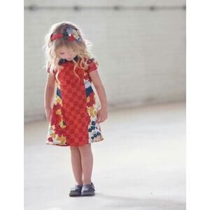 Persnickety Girls Size 7 Color Block Mixed Print Dress